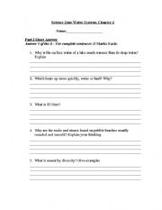 English Worksheet: Science Quiz - Water Conservation