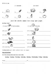 English Worksheet: a-an / To Be / Days of the Week 