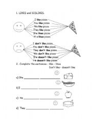 English worksheet: Likes and dislike 