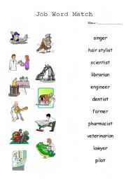 English Worksheet: Job word match and puzzles