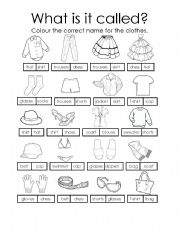 English Worksheet: What is it called?  Clothing items