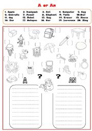 English Worksheet: A or An