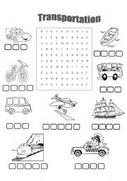 English Worksheet: Transport for kids!! Wordsearch !!