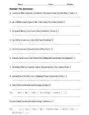 English Worksheet: reorder the sentences