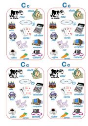 English Worksheet: Part (2) Tracing and writing (C c) with stickers of its initial words for young kids