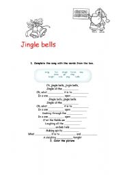 English Worksheet: Jingle Bells - filling the gaps and coloring. 