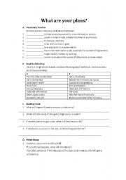 English Worksheet: What are your plans?