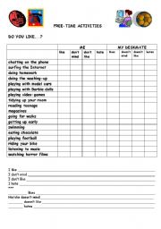 English Worksheet: questionnaire like-love-dont mind + ing form