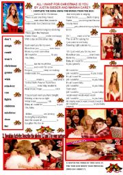 English Worksheet:  ALL I WANT FOR CHRISTMAS IS YOU BY JUSTIN BIEBER AND MARIAH CAREY.