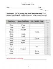 English Worksheet: A Quick Irregular Verb Test