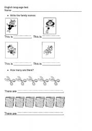 English Worksheet: TEST FOR BEGINNERS COLOURS, FAMILY AND TOYS