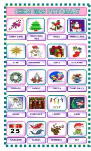 English Worksheet: CHRISTMAS PICTIONARY