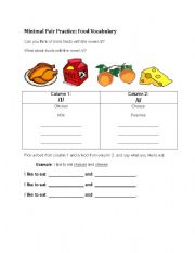 English worksheet: Minimal Pair Practice: Food Vocabulary