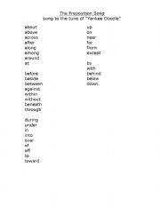 English Worksheet: The Prepostion Song