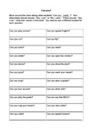 English Worksheet: Survey:  Can you?
