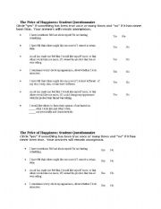 English worksheet: Price of Happiness