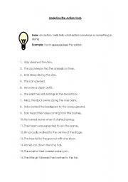 English worksheet: underline the Action Verb