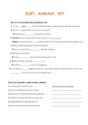 English Worksheet: Just, already, yet