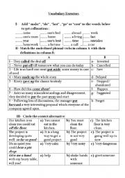 English Worksheet: phrasal verbs vs collocations
