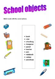 English Worksheet: school objects