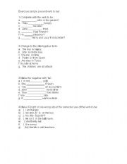 English worksheet: exercises:simple present (verb to be)