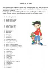 English worksheet: American dragon reading+questions to check understanding