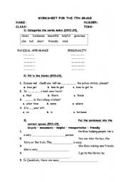 English worksheet: a beneficial worksheet and can be used especially for 7th grade Turkish students