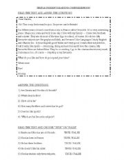 English Worksheet: Simple present reading comprehension