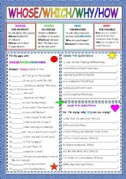 English Worksheet: Question words 2 WHOSE/WHICH/WHY/HOW