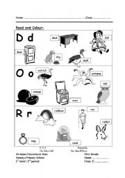 English Worksheet: colouring with the letters D O F