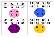English worksheet: bingo letters and numbers 0-100