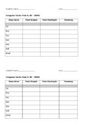 English worksheet: Irregular verbs test 6: BE-SEND