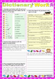 English Worksheet: Working with the Dictionary  (5)  -  focus on Punctuation