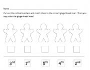 English Worksheet: Gingerbread Men Ordinal Numbers