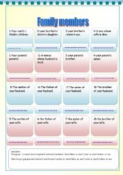English Worksheet: Game:Guessing family members on the basis of definitions