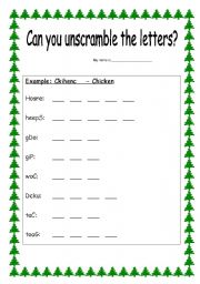 English Worksheet: Unscramble the letters