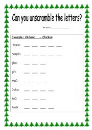 English worksheet: Unscramble the letters