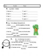 English Worksheet: Past Participle and for/since