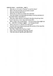 English Worksheet: Spirited Away Film Questions Part  1