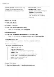 English worksheet: cooking lesson plan