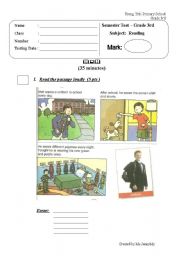 English Worksheet: Reading Test_Semester Exam (1/4 Skills)