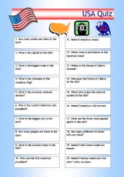 English Worksheet: Quiz - USA Trivia