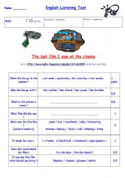 English Worksheet: listening activity The last film I saw