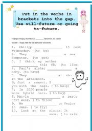 English Worksheet: Will & Going to