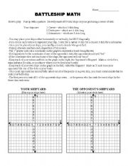 English Worksheet: battleship math