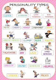 English Worksheet: PERSONALITY ADJECTIVES PICTIONARY Reuploaded with royalty free pictures