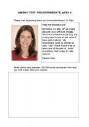 English Worksheet: Writing Test (Pre-int) re. pets. 