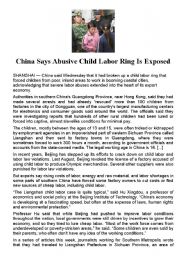 English Worksheet: China : Child Labor Ring Exposed - Written comprehension