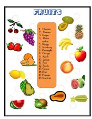 English Worksheet: fruits