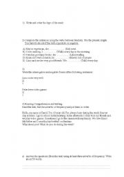 English worksheet: Simple Present + reading and writing + listening
